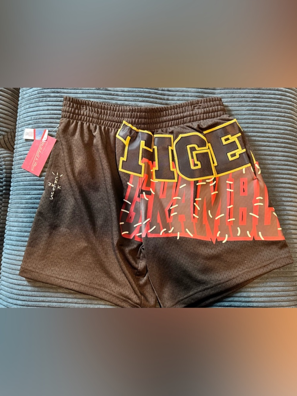 Mitchell & Ness Black Athletic Shorts with Yellow Accent Stitching